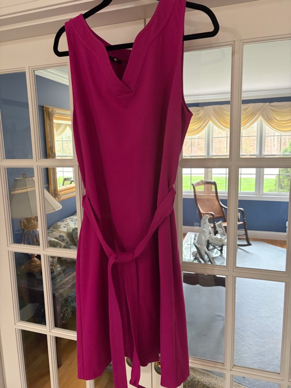 Talbots Sleeveless Fuchsia Midi Dress with Self Tie